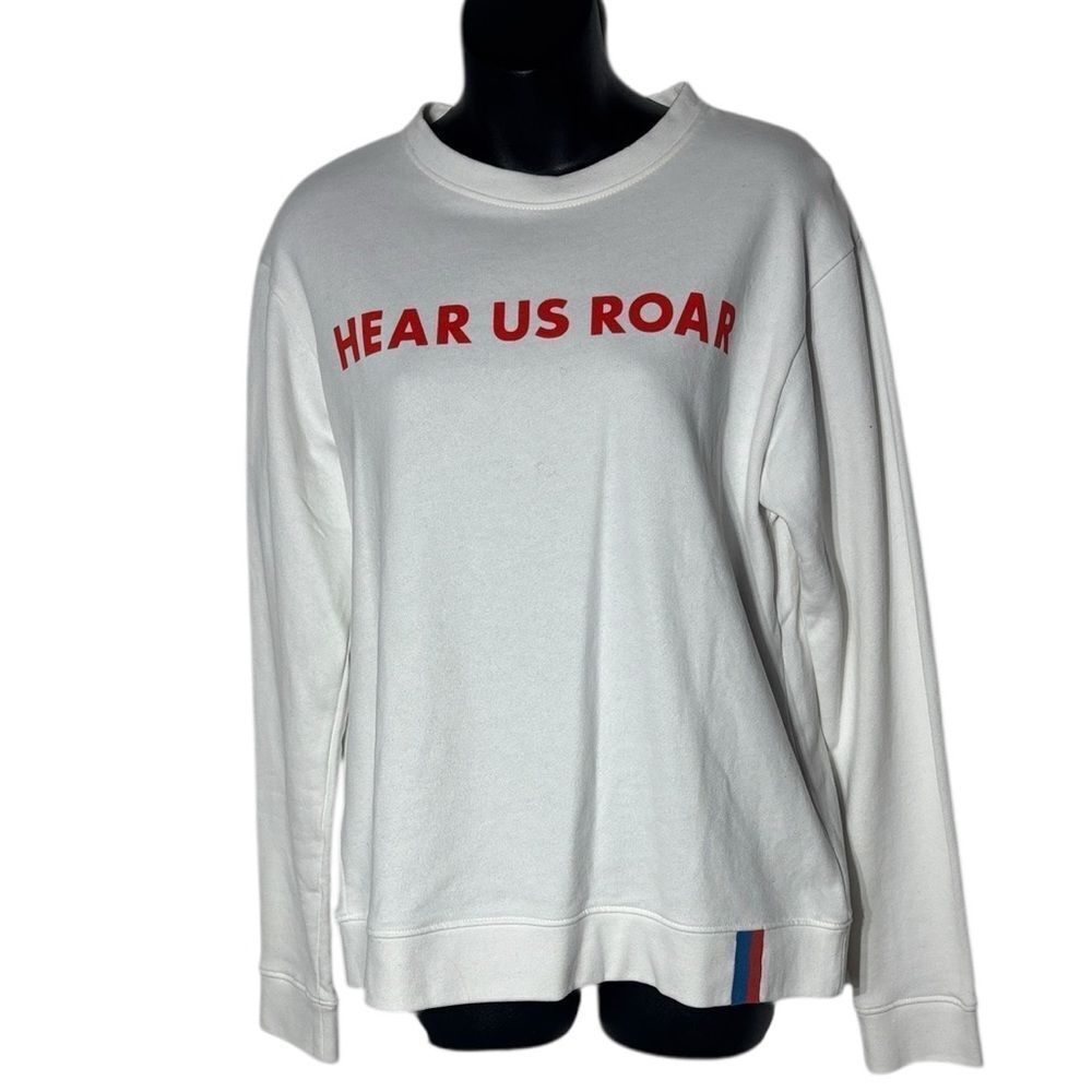 Kule women’s medium ‘hear us roar’ graphic crew neck sweater white/red nwt